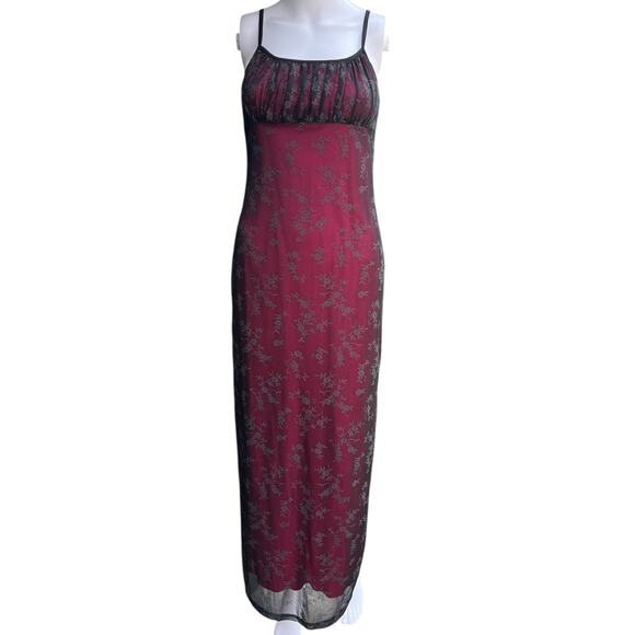 90s Candy Rocket Empire Waist Floral Glitter Mesh Evening Gown Pink Lined Small - Picture 2 of 9